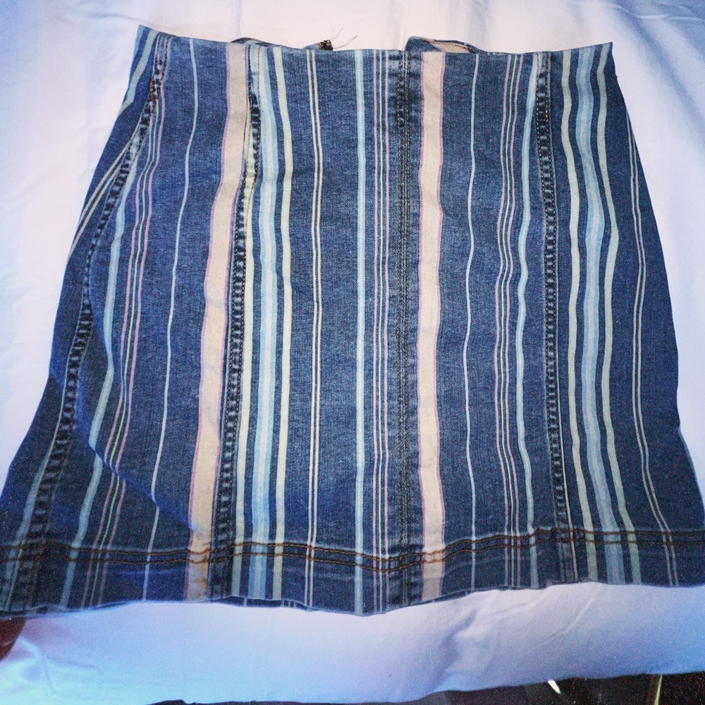 Pastel striped jean mini skirt